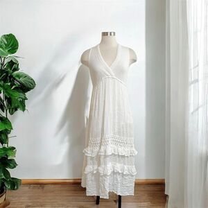 Vintage Cute Options White Dress Peasant Medium Large Floral Embroidery Prairie